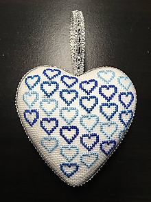 Dekorácie - Srdce vyšívané trojfarebné modré - 12963101_