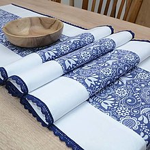 Úžitkový textil - JAKUB 2 - bielo modrý ľudový - behúň - 12966652_