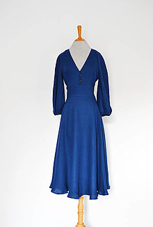 Šaty - Ľanovo-viskózové šaty so širokým pásom a kruhovou sukňou - 12967821_