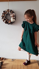 Detské oblečenie - Holubica - ľanové šaty s veľkým volánom a mašľou - 12970864_