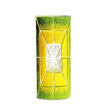 Dekorácie - Váza žltozelená české črepové sklo výška 30 cm oblá dúhový vzor - 12977080_