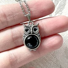 Náhrdelníky - Gemstone Owl Necklace / Náhrdelník Sova (Black Agate) - 12984096_