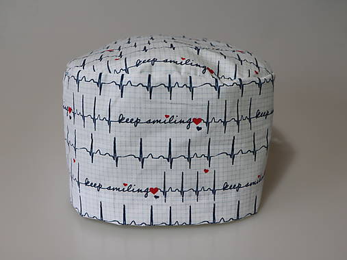 Dizajnová operačná / chirurgická čiapka EKG biele
