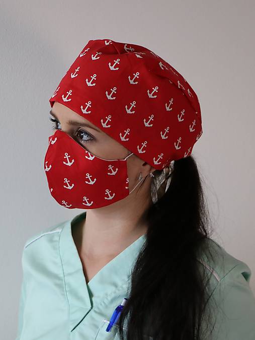 Dizajnová operačná / chirurgická čiapka kotvy červená (Čiapka)