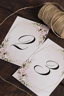 Papiernictvo - Číslovanie na svadobný stôl - Ružový kvet - 13000311_