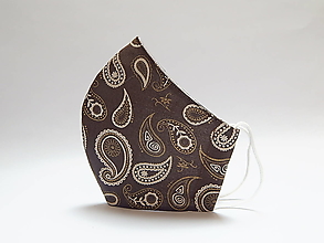 Rúška - Dizajnové rúško - béžovo zlatá paisley na čokoládovom - 12999845_