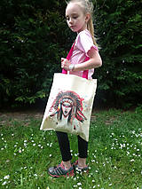 Nákupné tašky - Bavlnená taška s transférovou potlačou - indiánka - 13008246_