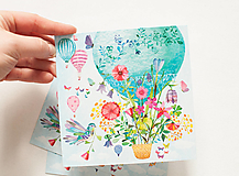Papier - Pohľadnica "kvety Tebe, balónom" - 13006227_