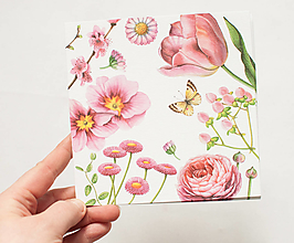 Papier - Pohľadnica "Jarný pozdrav v ružovom" - 13006368_