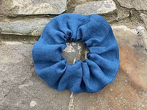 Ozdoby do vlasov - Scrunchie gumička z ľanu - široká (Modrá) - 13009958_