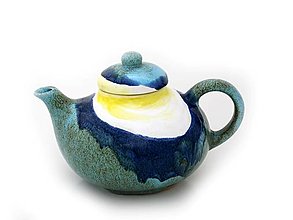 Nádoby - Čajník guľatý, s kŕčkom, dúha (žltá, biela, mramorová modrá) - 13012652_