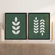 Grafika - Set 2 printov s botanickým motívom v zelenej farbe - 13011715_