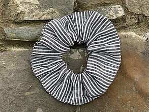 Ozdoby do vlasov - Scrunchie gumička z ľanu - široká  (Čierno-biela) - 13009988_