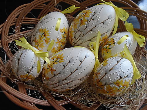 Dekorácie - Kraslice -bahniatka a zlatý dážď,húsacie - 13010959_