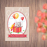 Papiernictvo - Valentínska pohľadnica zamilované zviera - mačka - 13013995_