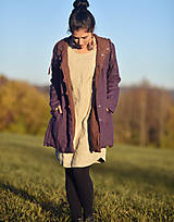 Bundy a kabáty - Lněný oboustranný kabátek hnědý / švestkový - 13017001_