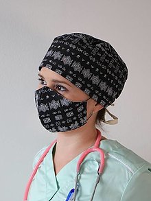 Čiapky, čelenky, klobúky - Dizajnová operačná / chirurgická čiapka Čičmany čierna - 13022512_