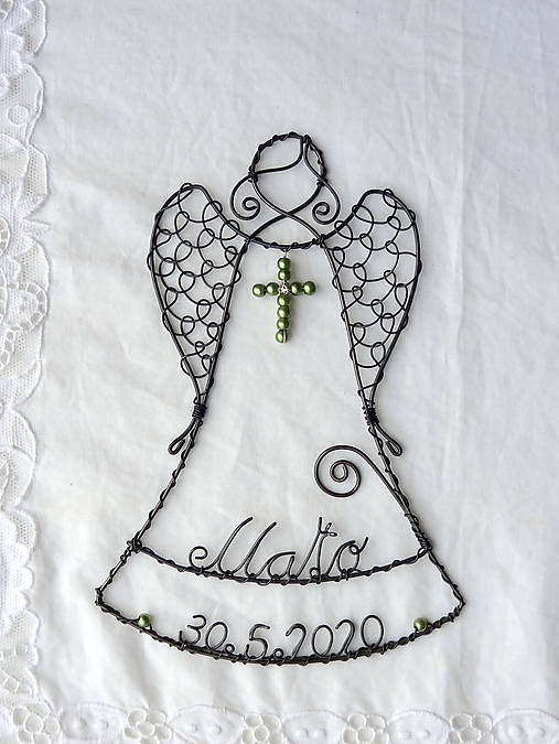 Dekorácie - anjelik s menom a dátumom ... krížik - 13023436_