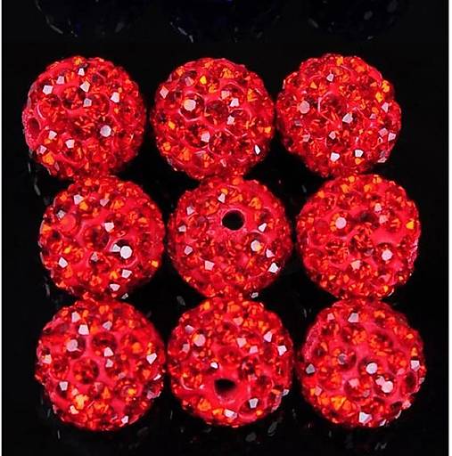  - Shamballa disco korálky s kamienkami 10 mm, 1 ks (červená) - 13022099_