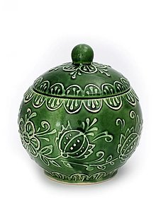 Nádoby - Cukornička keramická zelená, ľudový motív vo farbe - 13021695_