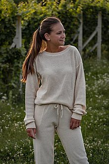 Svetre a kardigány - Sveter KATY 70 % bavlna + 30 % ľan (S - Béžová) - 13023991_