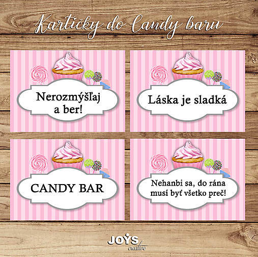 kartičky do stojančekov do candy baru, sladkého bufetu - ružová