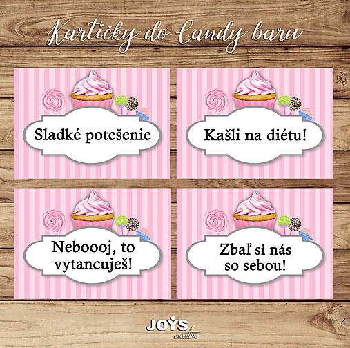 kartičky do stojančekov do candy baru, sladkého bufetu - ružová