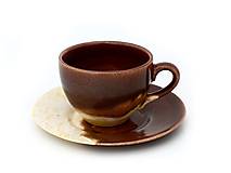 Nádoby - Šálka kávová, hnedobéžová s podšálkou - 13026293_