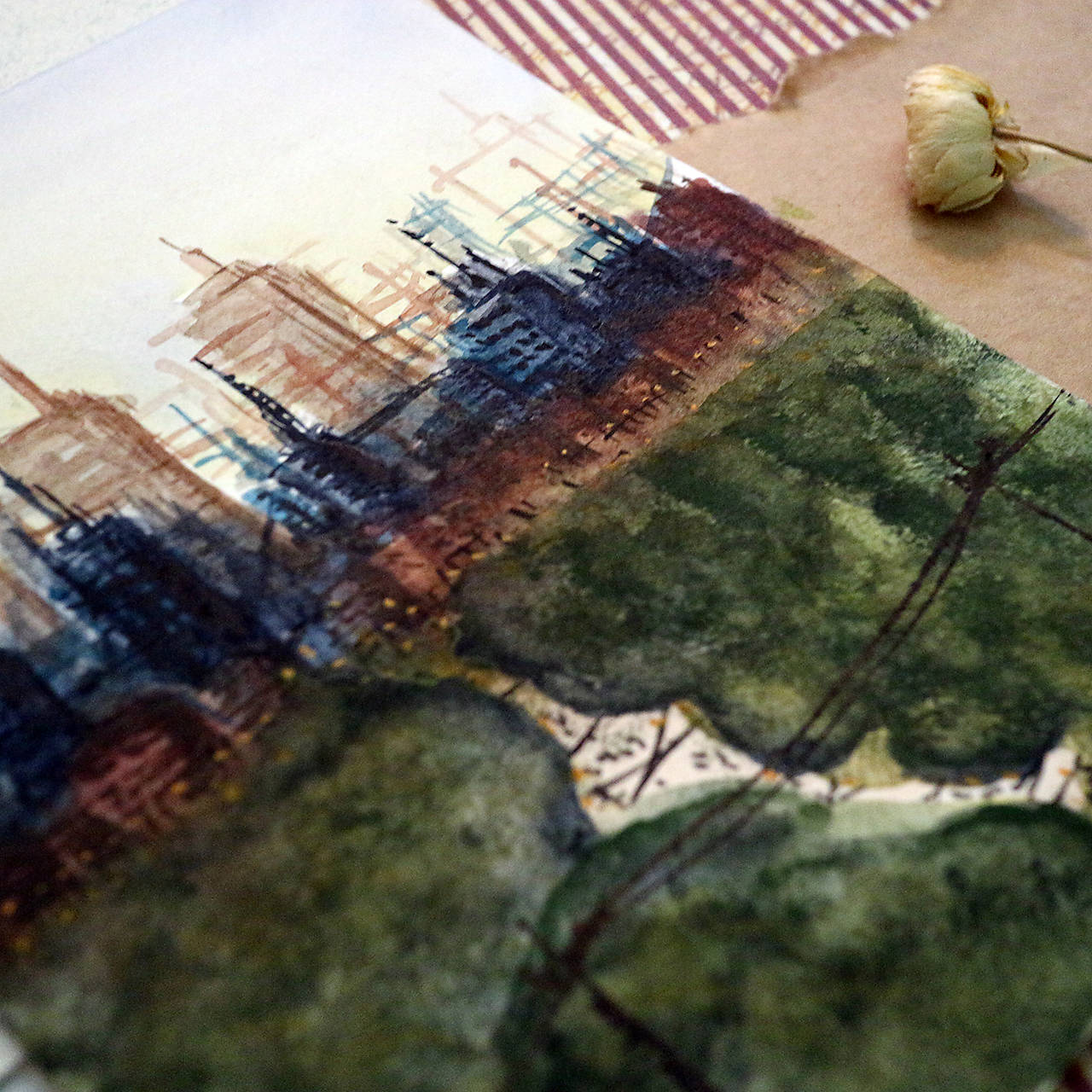 Cesta parkom/ akvarelový originál by Richie Bumpkin