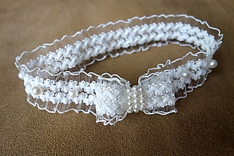 Spodná bielizeň - perličkový svadobný podväzok Ivory /10€/ - 13030123_