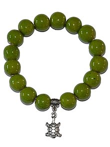 Náramky - Keramický náramok zo zelených korálok, prívesok korytnačka - 13031409_