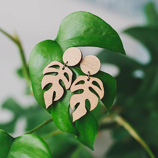 Náušnice - monstera ~ napichovisiačky - 13035434_