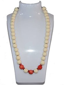Náhrdelníky - Keramický náhrdelník, biele a červené korálky - 13037612_