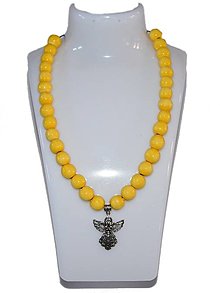 Náhrdelníky - Keramický náhrdelník, žlté korálky, prívesok anjel - 13038268_