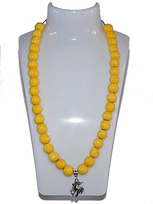 Náhrdelníky - Keramický náhrdelník, žlté korálky, prívesok jednorožec - 13038424_
