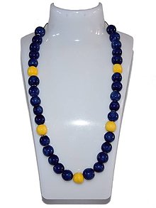 Náhrdelníky - Keramický náhrdelník, tmavomodré a žlté korálky - 13039237_