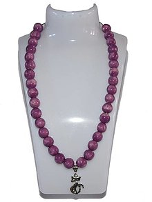 Náhrdelníky - Keramický náhrdelník, fialové korálky, prívesok mačka - 13039263_