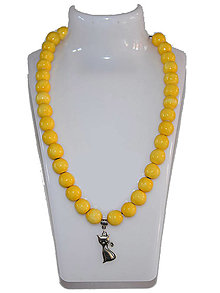 Náhrdelníky - Keramický náhrdelník, žlté korálky, prívesok mačka - 13039623_