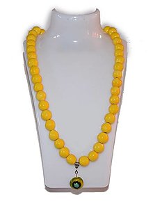 Náhrdelníky - Keramický náhrdelník, žlté perly, prívesok farebné oko - 13040104_