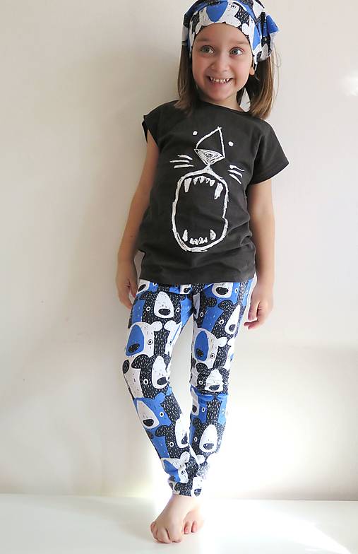 Detské oblečenie - legíny z biobavlny Tlupa medveďov (modré) - 13047131_