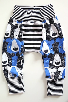 Detské oblečenie - tepláky z biobavlny Tlupa medveďov (modré) - 13047249_