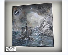 Obrazy - Malba "Loď vikingov" - 13046738_