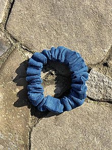 Ozdoby do vlasov - Scrunchie gumička z ľanu - úzka  (Modrá) - 13045438_