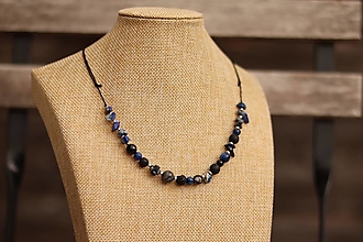 Pánske šperky - Pánsky šnúrkový náhrdelník z minerálov - blue - 13043601_
