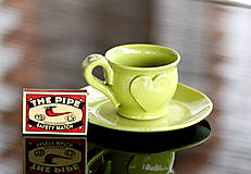 Nádoby - Keramická šálka so srdiečkom Espresso 50 ml zelená - 13052134_