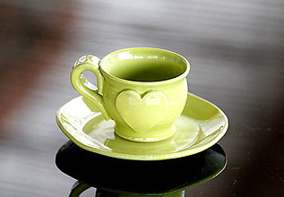 Nádoby - Keramická šálka so srdiečkom Espresso 50 ml zelená - 13052109_