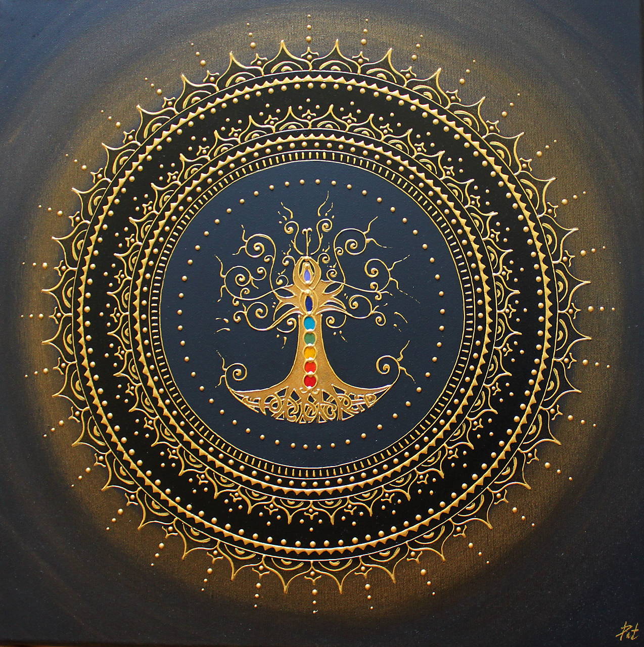 Mandala STROM ŽIVOTA (gold-black) 50 X 50
