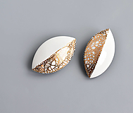 Brošne - Leaves porcelánová brož zlatá - 13057091_