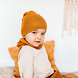 Detské čiapky - 100% merino Celoročná tenšia čiapka -horčica - 13054003_