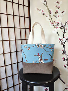 Kabelky - Taštička Sakura na modrej, príručná - 13056919_